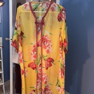 Floral Yellow Kimono Cover-Up